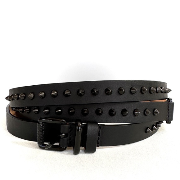 Barbara Bui Black Skinny Spiked Double Wrap Belt Size 90 - Picture 3 of 9